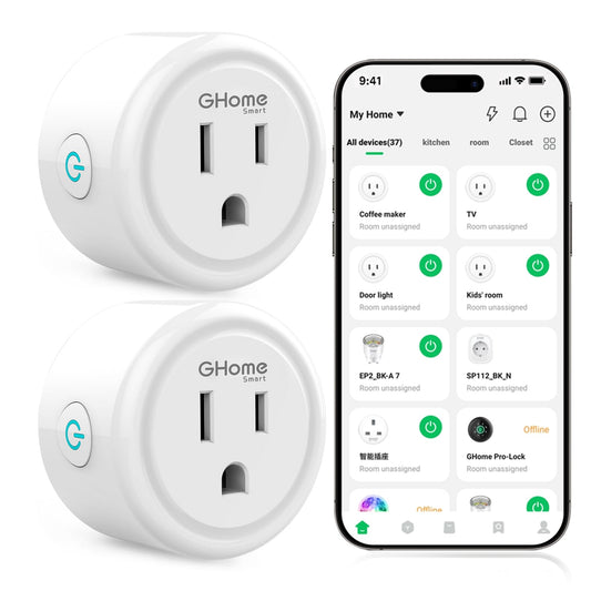 Smart Plug, GHome Smart WiFi Plugs Work with Alexa and Google Home, Smart WiFi Outlet with Remote Control and Timer Function, 2.4GHz Wi-Fi Only, No Hub Required, ETL FCC Listed, White (2 Pack)