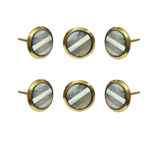 Perilla Home Set of 6 Mother of Pearl Brass Knobs Decorative Black & White 1.5 inch Diameter Vintage Knobs for Home Kitchen Cabinet Hardware Cupboard Door Dresser Wardrobe & Drawer Pulls(5 Lines)