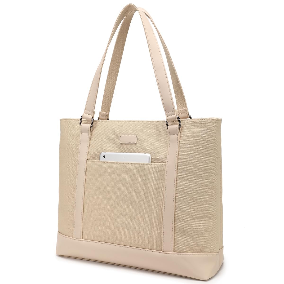 Laptop Bag for Women - Teacher Canvas Tote Bag with Compartments, Work Tote Bag for Travel Office 15.6 Inch