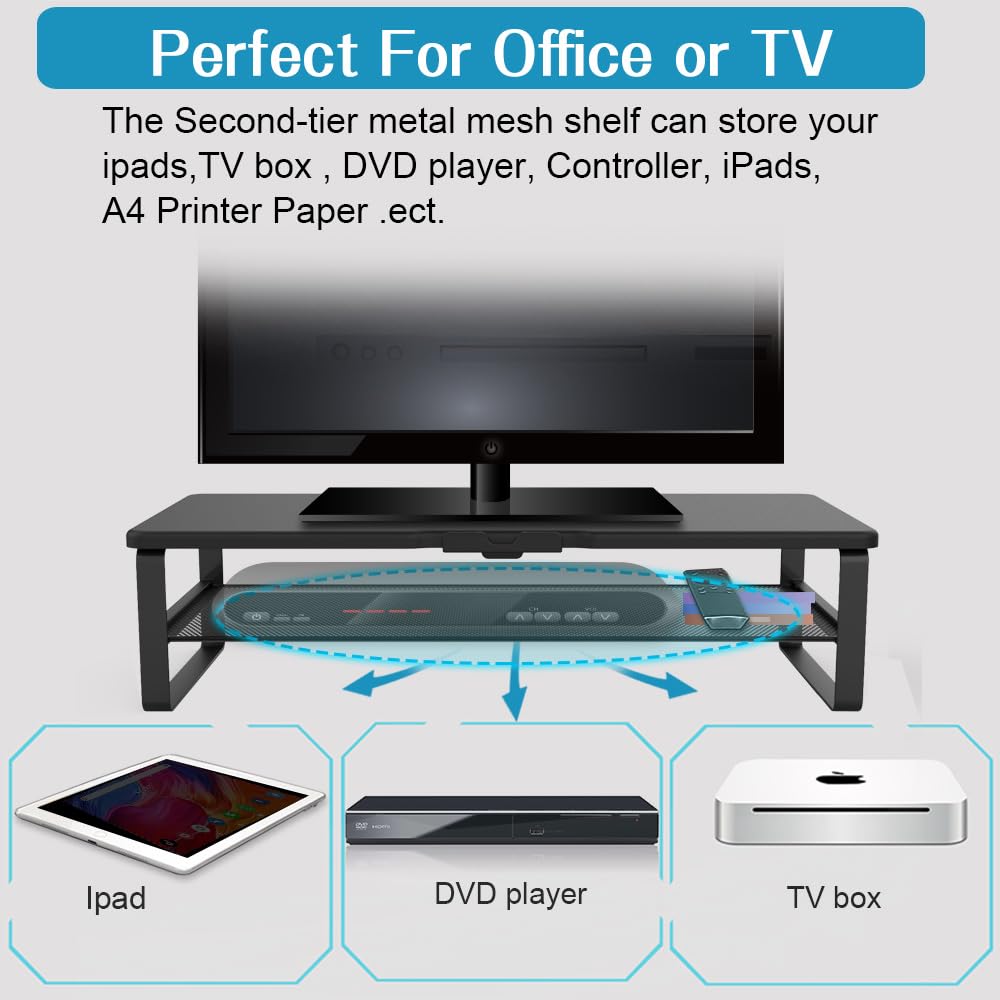 Doowiit Monitor Stand with drawer, 2-Tier Monitor Stand Riser with Phone Holder and Cable Management - Desk TV Shelf, Laptop Printer, Desk Organizer Stand, for Home & Office, Black