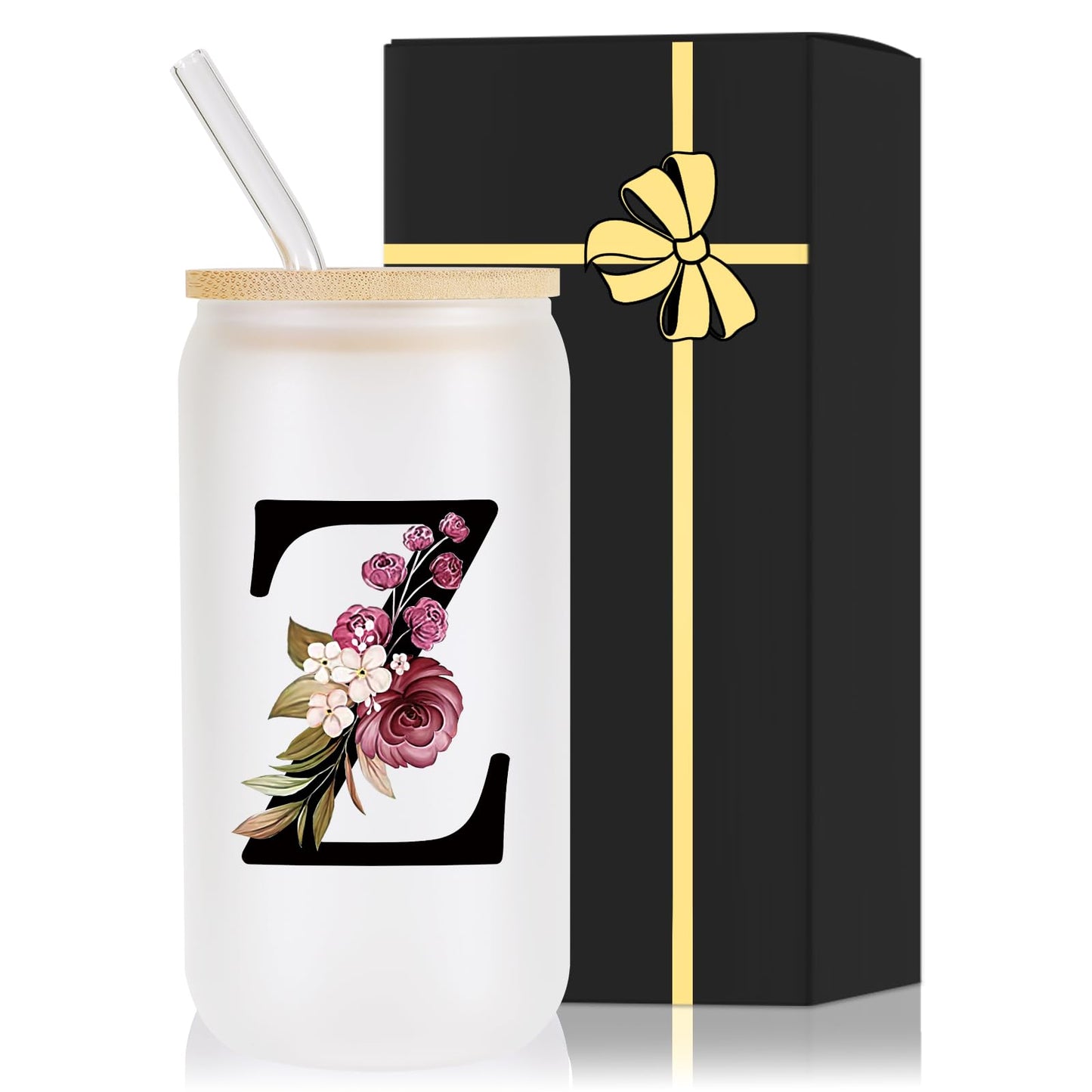 Monogrammed Glass Drinking Cup With Lid Straw Sympathy Bereavement Memorial Gift for Loss Father Dad Mother Mom Kids Husband Wife Loved Friends Pet Dog Cat Going Away Condolence Remembrance Grieving,S