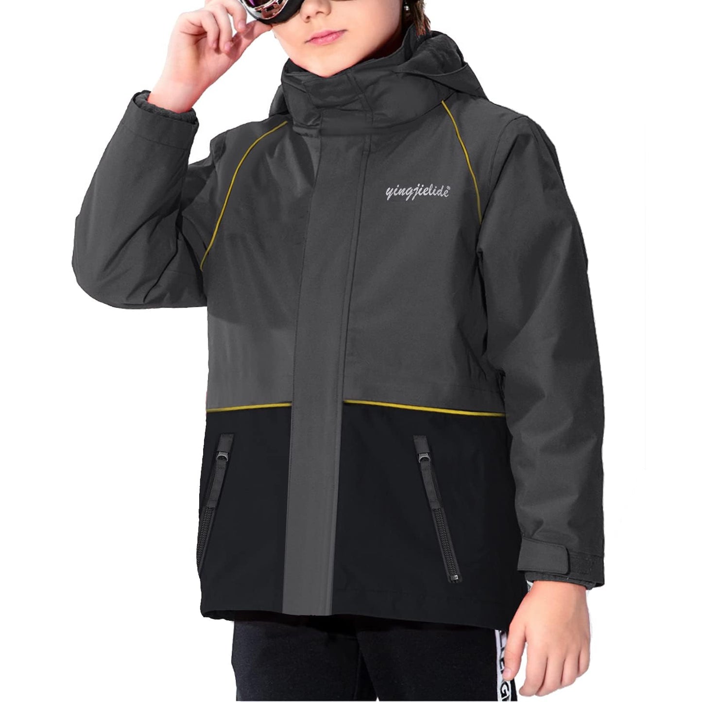 ENDIRAD Kids Rain Jackets for Boys Size 5t-6t, Lightweight Windproof Raincoat - Hooded Spring Jackets, Warm Fleece Winter Coat for Kids (Grey)