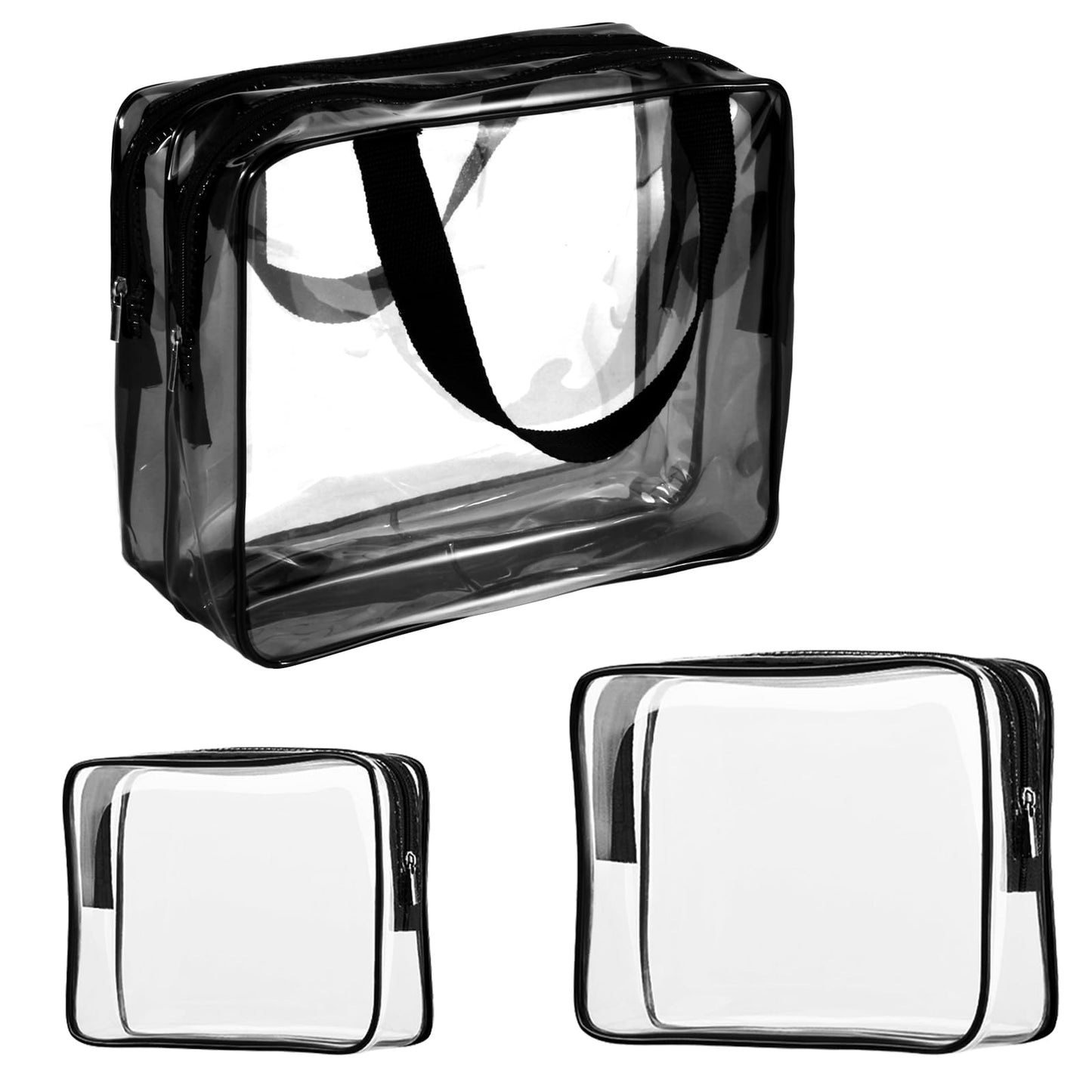 2Pcs Crystal Clear PVC Travel Toiletry Bag Kit for Women Men, Waterproof Vinyl Packing Organizer Storage Bags with Zipper Handle Straps, Cosmetic Pouch Carry on Airport Airline Compliant Bag Handbag