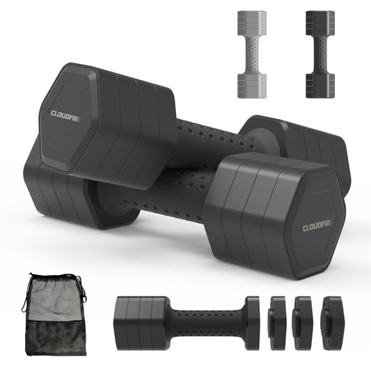 Adjustable Dumbbell Set of 2, Adjustable Dumbbells 5lb with TPU Soft Rubber Handle for Home Gym Exercise Training, Weight for Women and Men (Black)