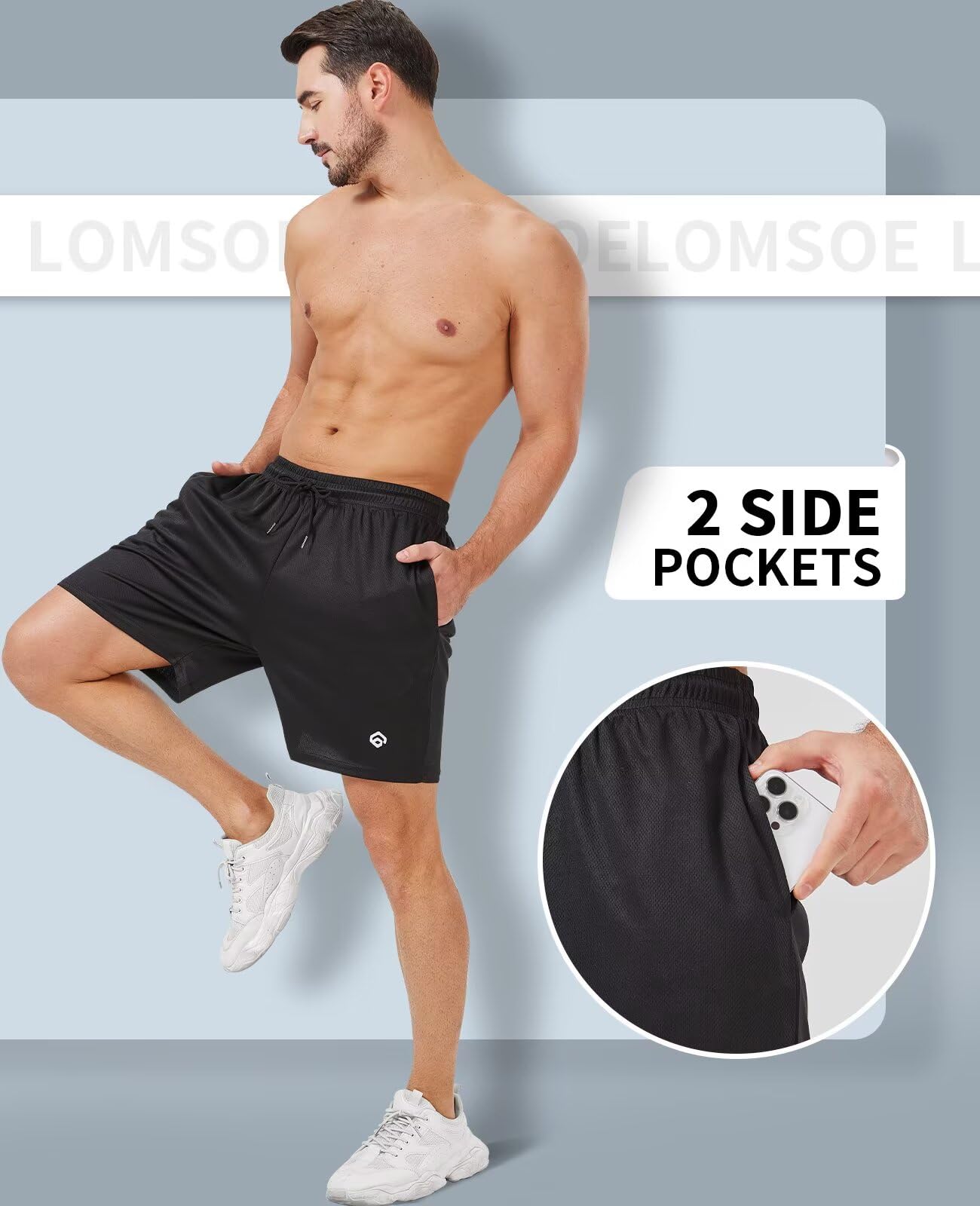 lomsoe 5 Pack Gym Shorts Men 5 Inch Quick Dry Mesh Shorts Men Lightweight Training Athletic Running Shorts with Pockets