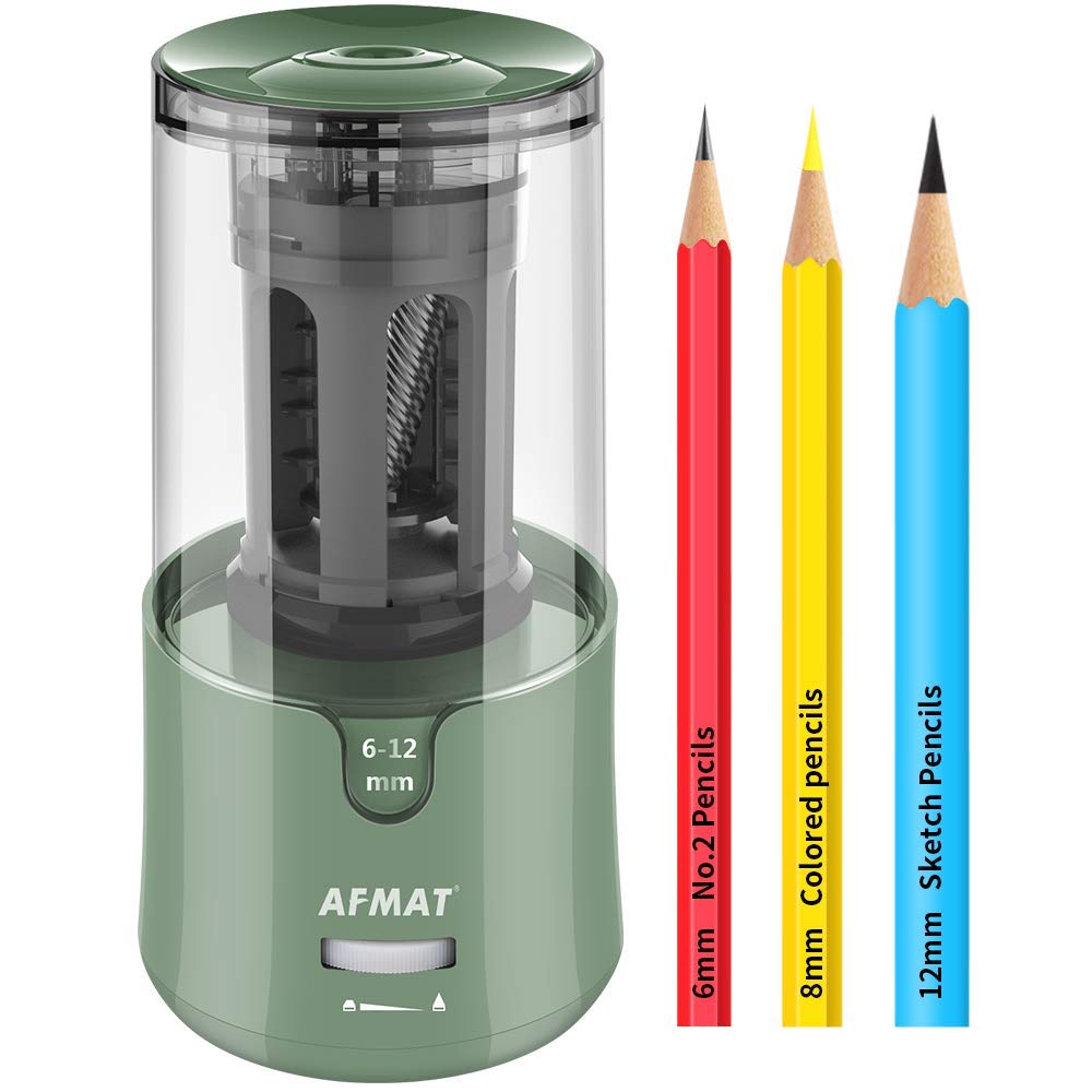 AFMAT Electric Pencil Sharpener - Auto Stop, Super Sharp & Fast, Plug in for 6-12mm No.2/Colored Pencils - Office/Home - Black