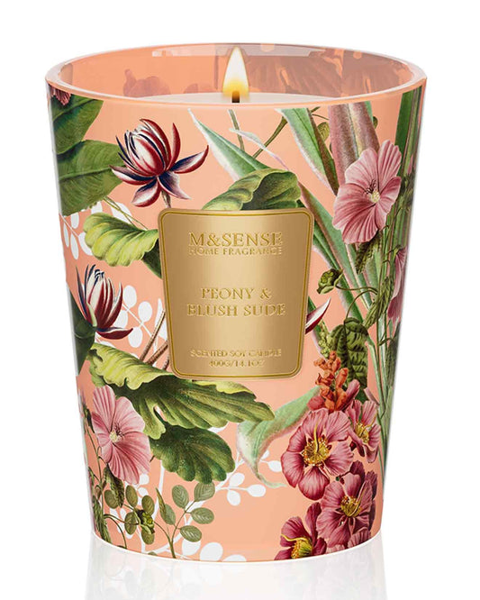 M&SENSE Peony Blush Sude Scented Natural Soy Wax Candle, 14.1oz 60 Hours Long Lasting Slow Burning Candles for Home Decor, Aromatherapy Candle for Stress Relief