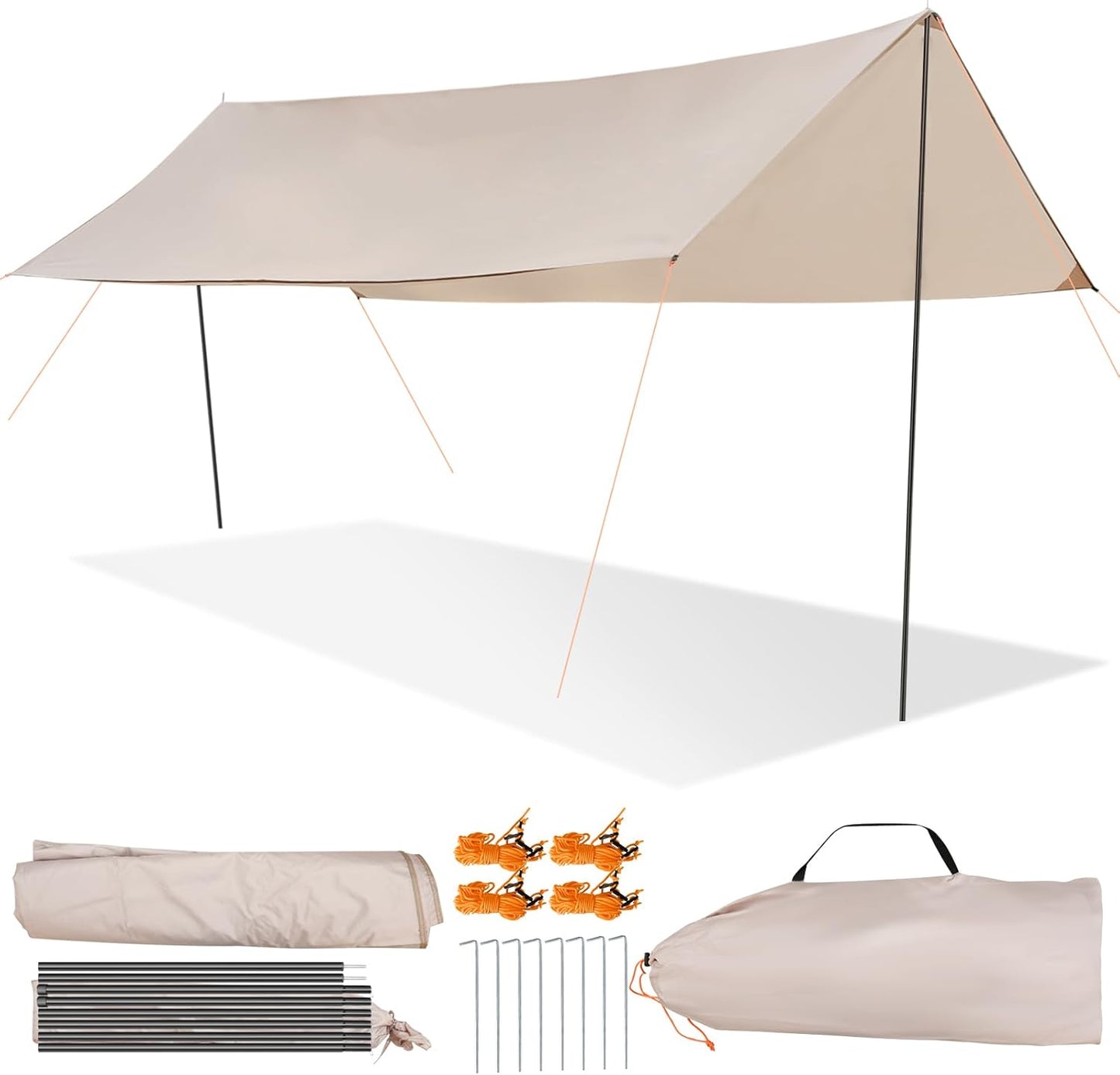 Camping Tarp with Poles, 10 x 16.4 ft Large Camping Awning, Waterproof Tent Tarp, Picnic, Beach, Outdoor Activities, Hammock, Garden, Car