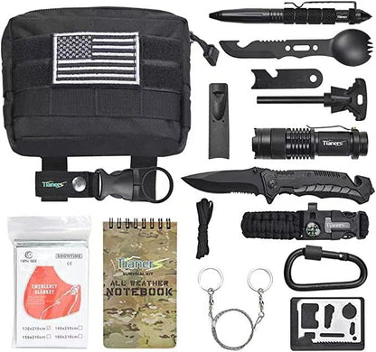 16pcs Emergency Survival Kit, Compact Survival Tactical Gear, Cool EDC Survival Tool for Cars, Camping, Hiking, Hunting, Fishing, Adventure Accessorie for Men Husband Dad Friend