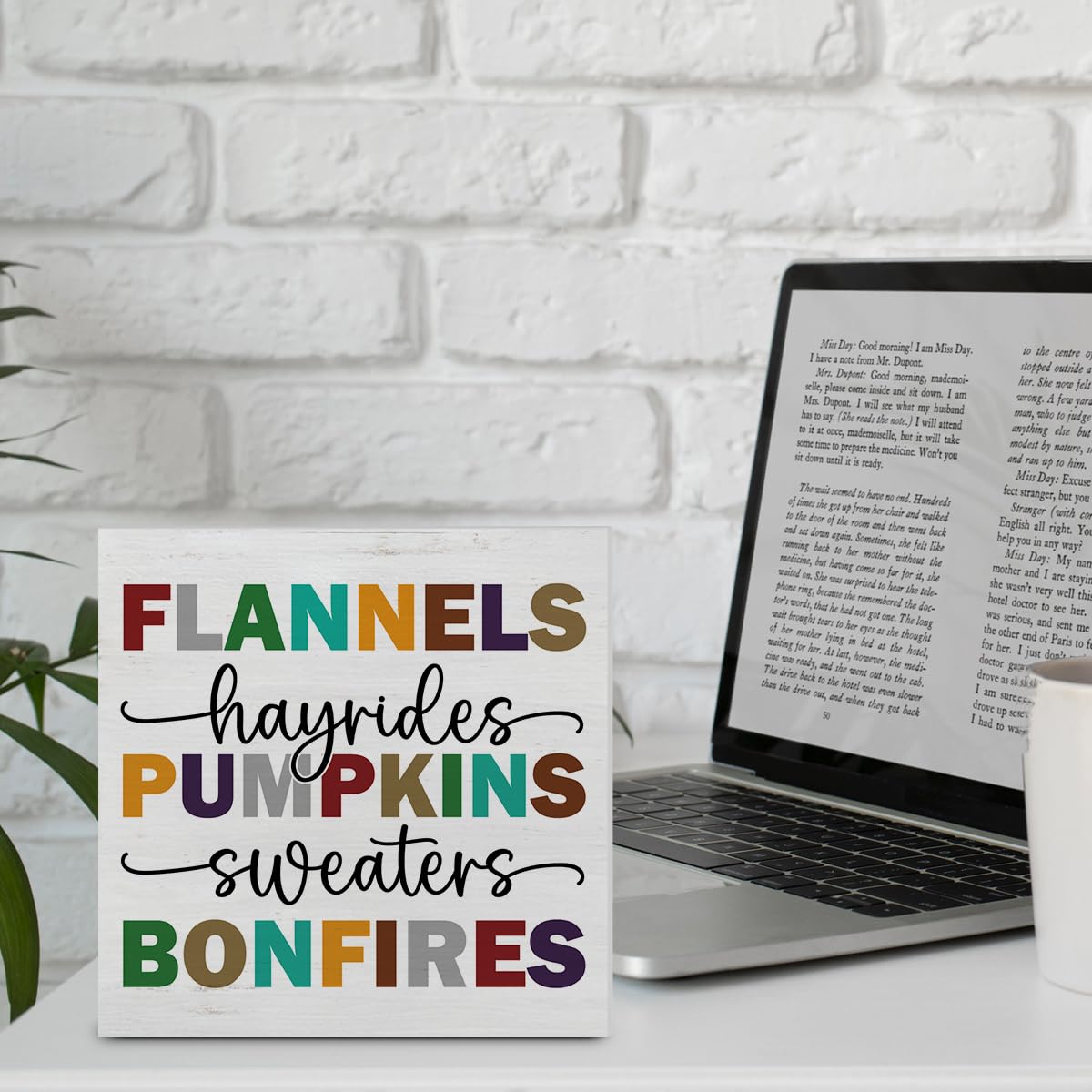 Fall Home Decor Autumn Wood Plaque Block Sign Farmhouse Fall Decorations for Desk Table Shelf 5 X 5 Inches