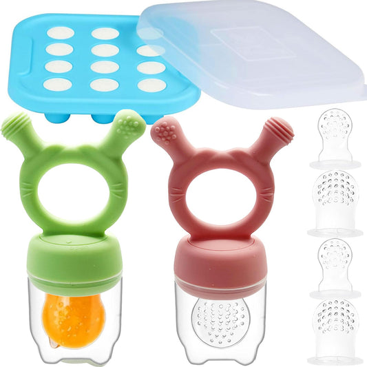 Anteecana Silicone Baby Food Teether Feeder, Breastmilk Popsicle Molds, 2 Pack Freezer Tray with Lid, 3 Sizes Food Pouches