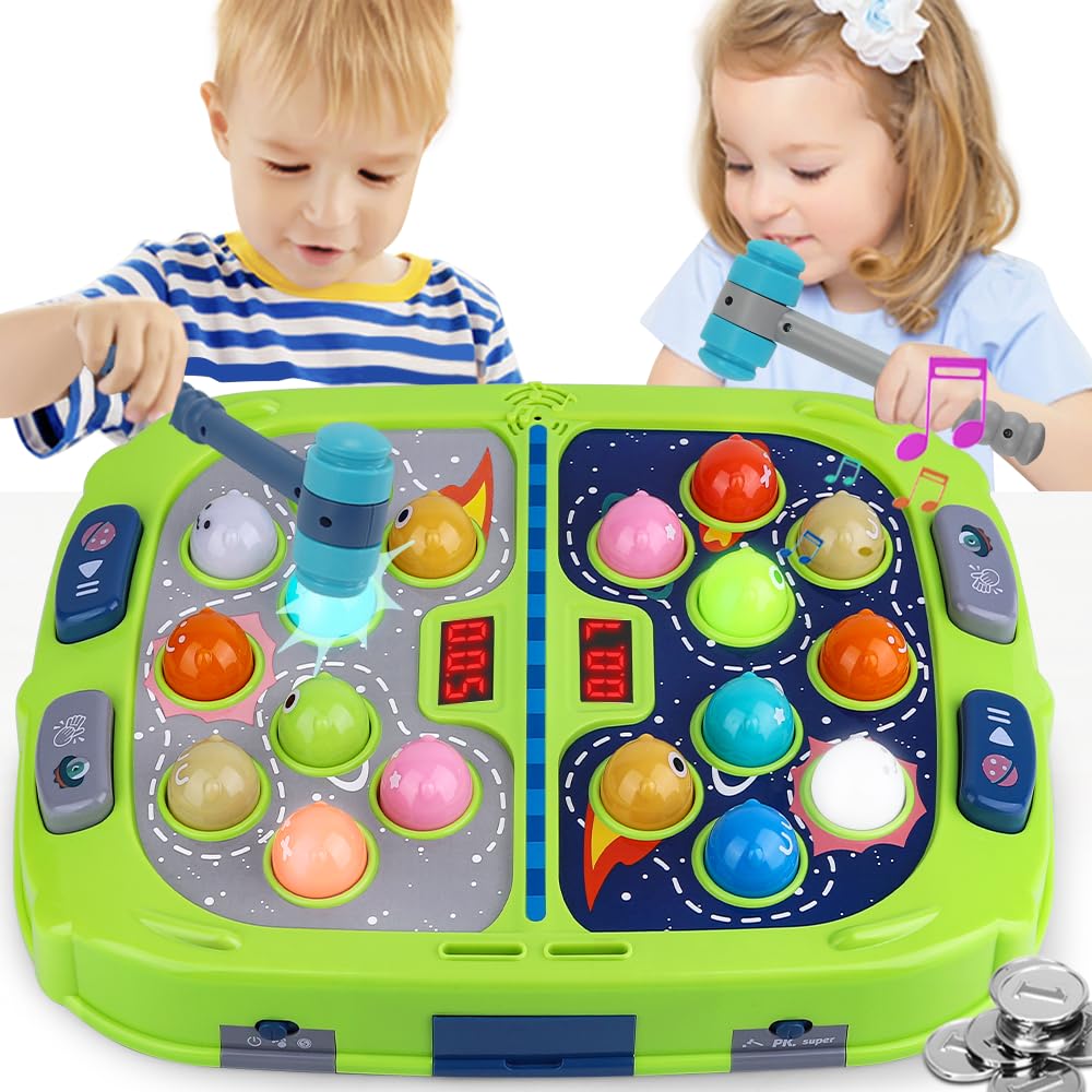 Hammer Mole Game for Toddlers, Toys for 3-12 Year Old Boys and Girls, Pounding Game for Kid,Gifts for 3 4 5 6+ Year Old Boys, Interactive Educational Toy with Sound and Light, PK Mode with 2 Hammers