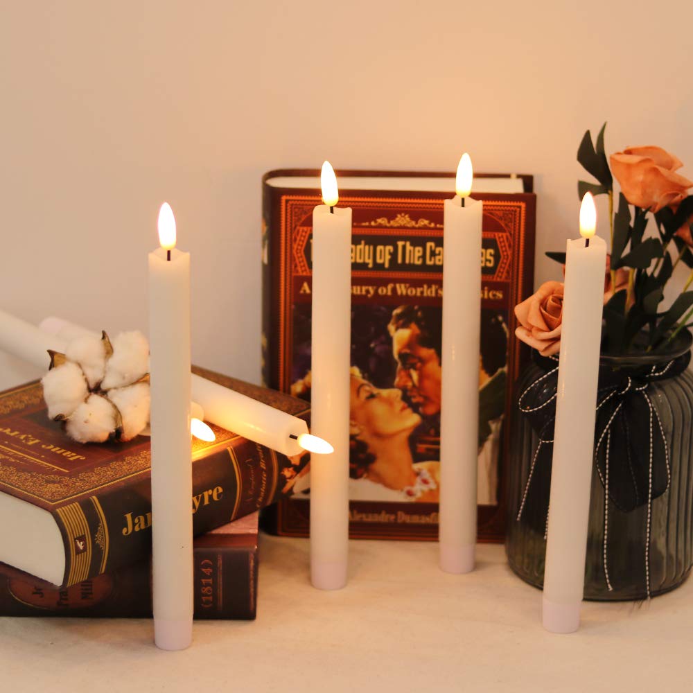 Wondise White Flameless Taper Candles with Timer, 6 Pack Battery Operated LED Flickering Real Wax Candle for Christmas Thanksgiving Wedding Decorations