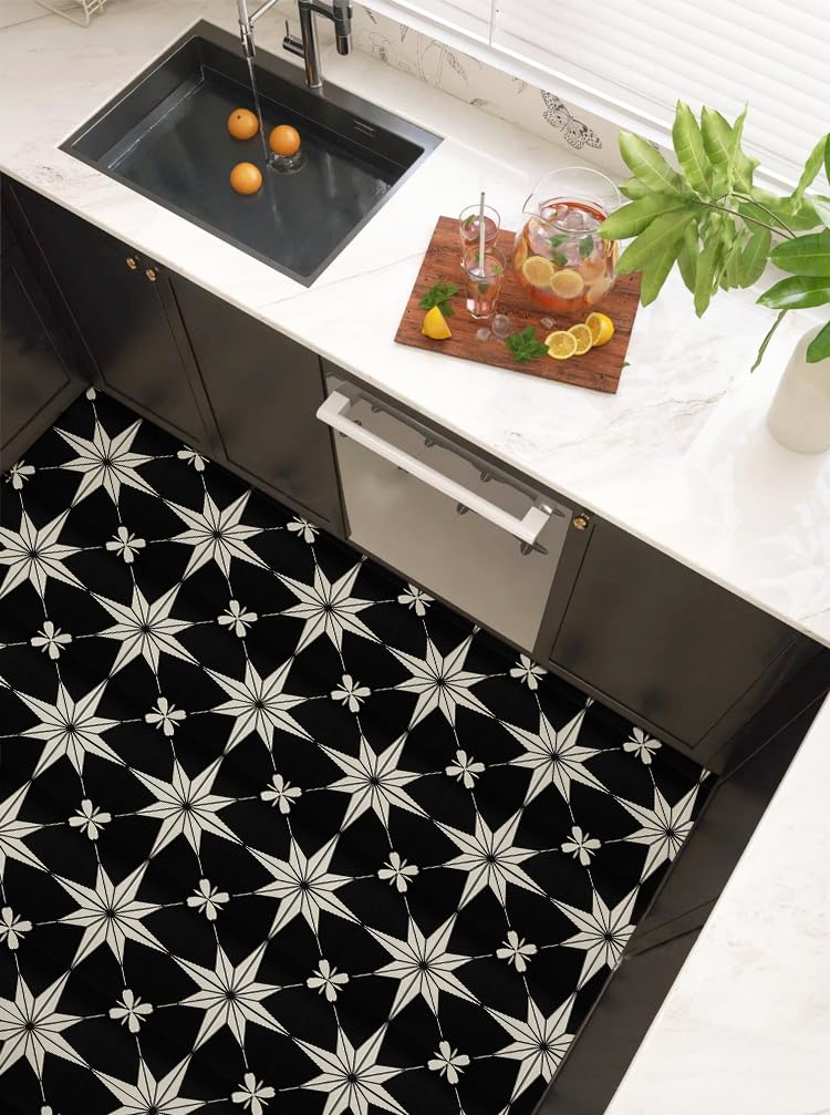 RomDeco Peel and Stick Floor Tile Waterproof, 11.81 in *11.81 in Vinyl Flooring Black, 10 Pcs Peel and Stick Flooring for Bathroom, Kitchen and Bedroom, Easy to Install Self-Adhesive