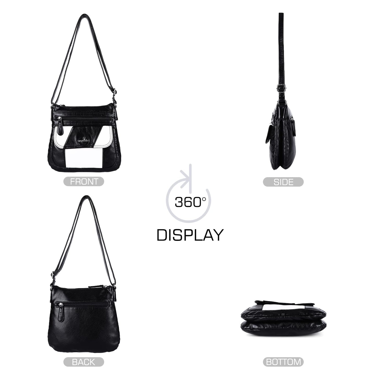 Angel Kiss Crossbody Bags for Women PU Leather Shoulder Handbag Ladies Purses and Handbag with adjustable Strap Black White