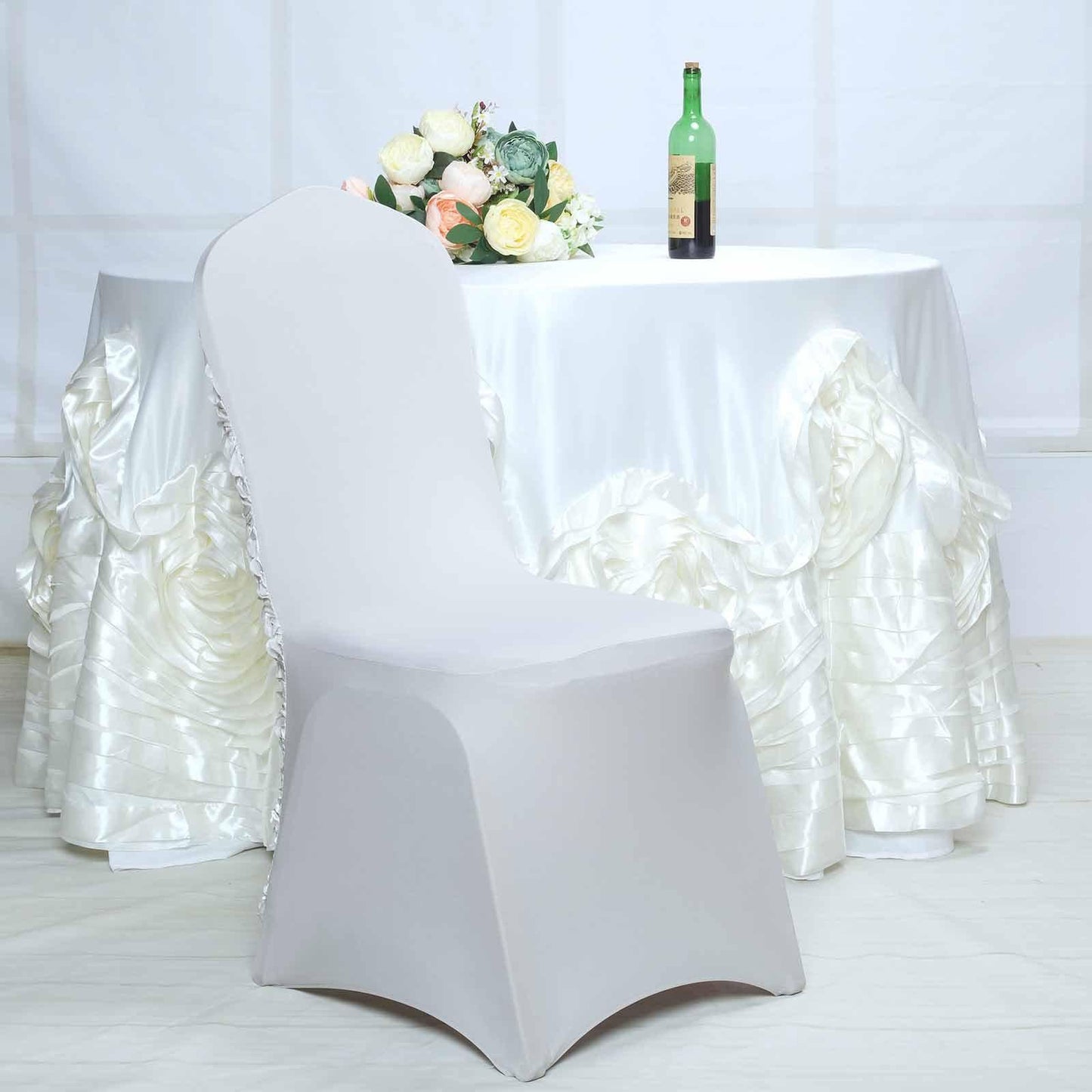 Efavormart 20 PCS White Satin Rosette Spandex Stretch Folding Chair Cover for Party Dining Chairs Wedding W/Foot Pockets Washable Slipcovers for Outdoor Events