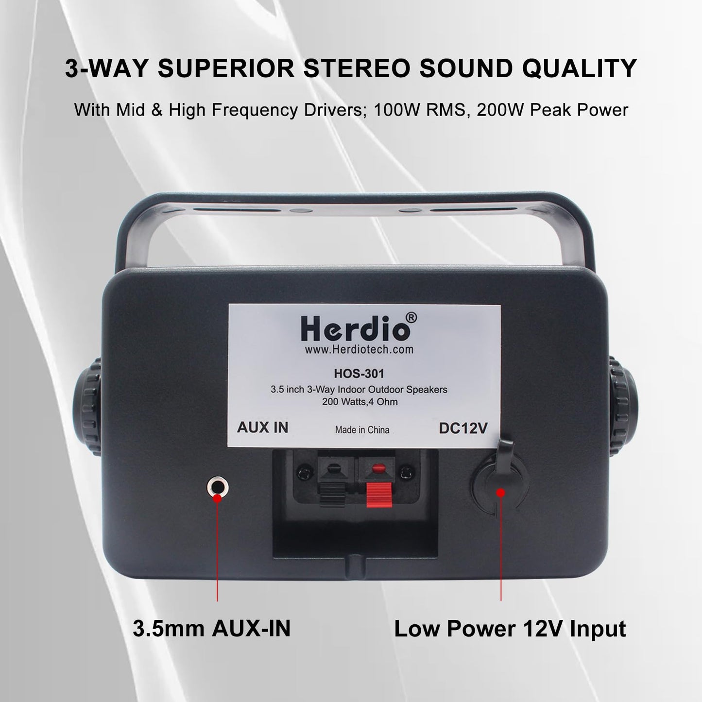 Herdio 3.5" Outdoor Bluetooth Speakers Wired Waterproof, 200W 3 Way Upgrade Premium Wall Mount Speakers, Durable Mountable Loud Sound System for Patio Indoor Deck Garage (Black Pair)