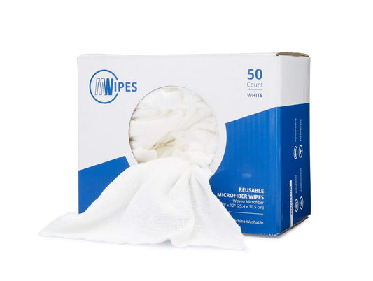 Microfiber Shop Towels | MWipes Reusable Red Shop Rags | 50 Rags in a Box | Super Absorbent, Machine Washable Hundreds of Times | Automotive, Paint, Industrial, Detailing