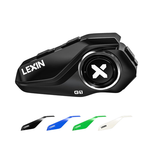 LEXIN G1 Motorcycle Bluetooth Headset, Helmet Speakers with 2 Type Mics, Hands-Free Call/Music/GPS, IP67 Waterproof Motorcycle Headphones with HD Stereo Loud Sound, 4 Color Faceplates, Singe Use