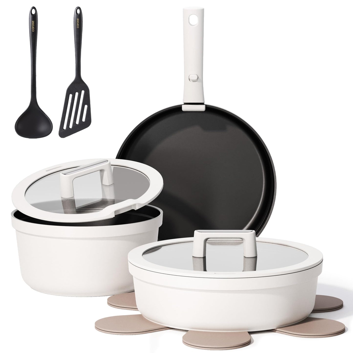 CAROTE 22pcs Pots and Pans Set Non Stick, Detachable Handle Cookware Set White, RV Cooking Set, Dishwasher/Oven/Fridge Safe, Pot and Pan Set, Induction Cookware