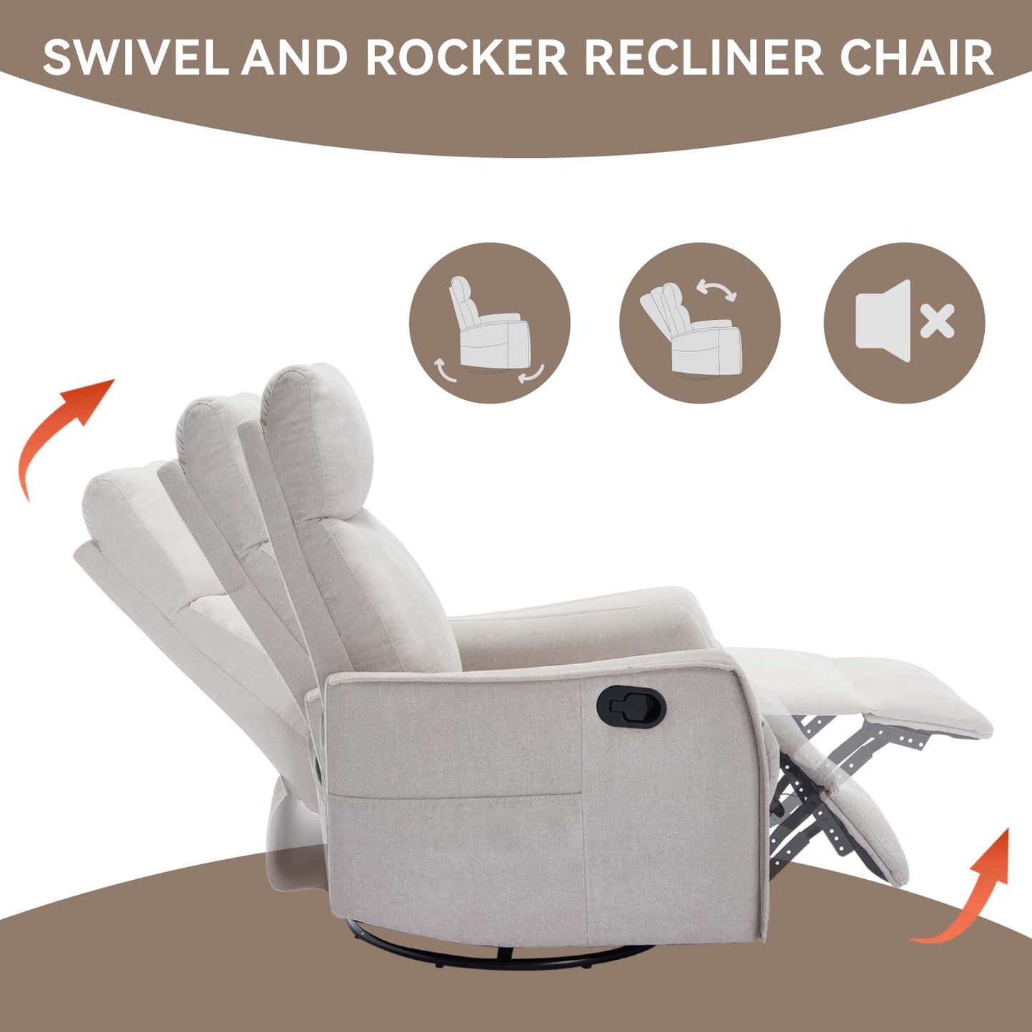 MYEYPEL 360°Swivel in Fabric Reclining Chairs,Heat Massage Manual Recliner Chair,Small Recliners Spaces,Single Lazyboy Recliner Sofa for Living Room,RV,Bedroom,Beige