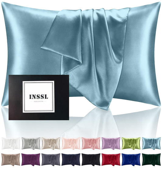 INSSL Silk Pillowcase for Women, Mulberry Silk Pillowcase for Hair and Skin and Stay Comfortable and Breathable During Sleep Silk Pillow Cases (Blue Gray,Standard)