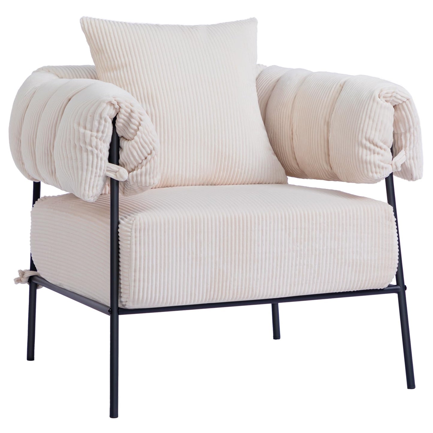 HollyHOME Modern Velvet Accent Chair, Upholstered Comfy Reading Chair, Fabric Large Lazy Arm Chair with Soft Cushion, Metal Frame Lounge Sofa Chair for Living Room, Bedroom, Balcony, Beige