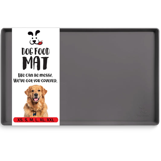 DogBuddy Dog Food Mat – Waterproof Dog Bowl Mat for Food and Water, Silicone Pet Feeding Mats for Floors, Non-Slip Placemat with High Edges for Dogs Bowls, Puppy Essentials (Small: 19"x12", Shadow)