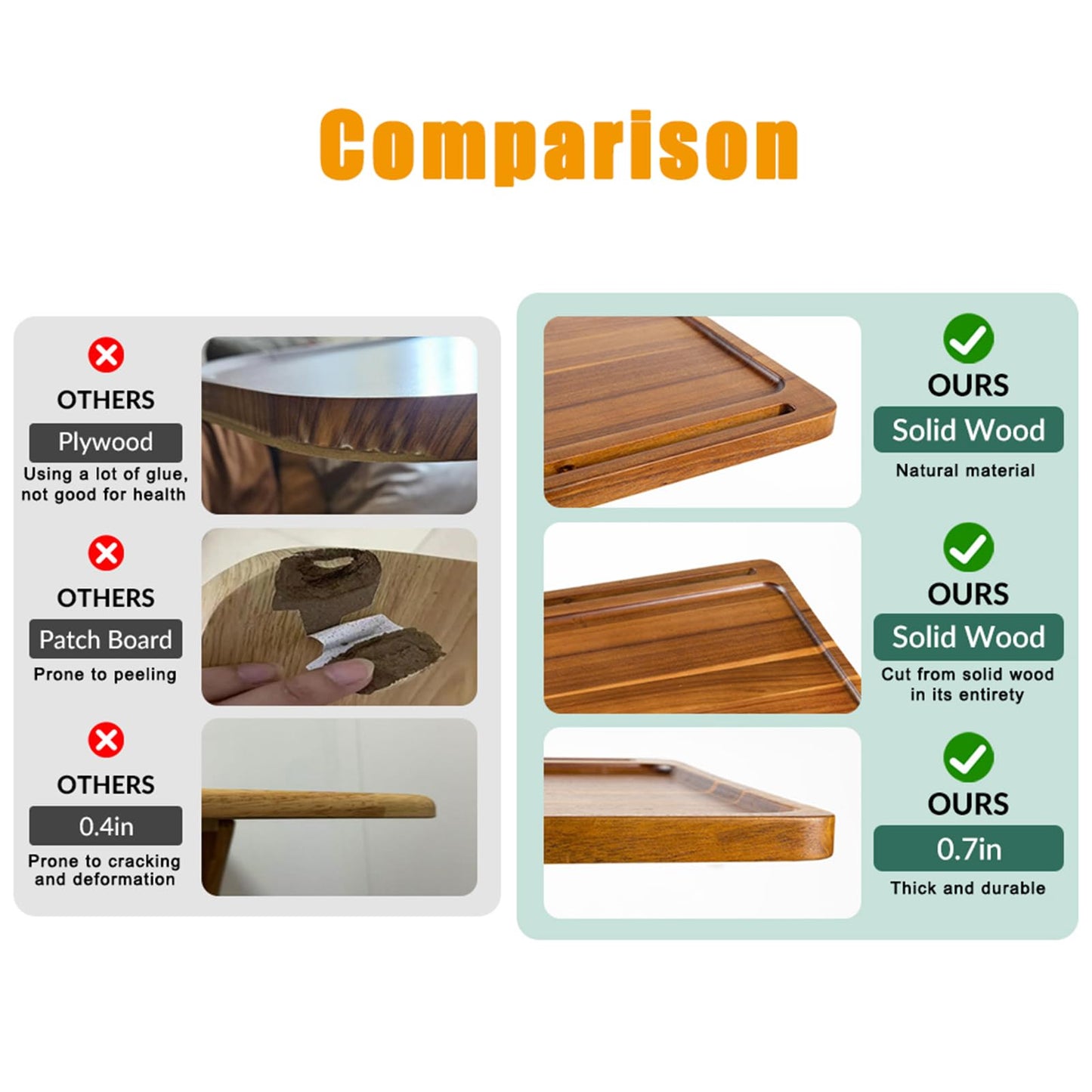 LVETOLS Solid Wood Acacia Wood Couch Table,360° Swivel Height Adjustable C Table with Phone & Tablet Slot,TV Trays for Eating on Couch, Bedroom or Livingroom, Oblong