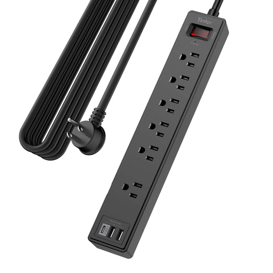6Ft Power Strip Surge Protector - Yintar Extension Cord with 6 AC Outlets and 3 USB Ports for for Home, Office, Dorm Essentials, 1680 Joules, ETL Listed, (Black)