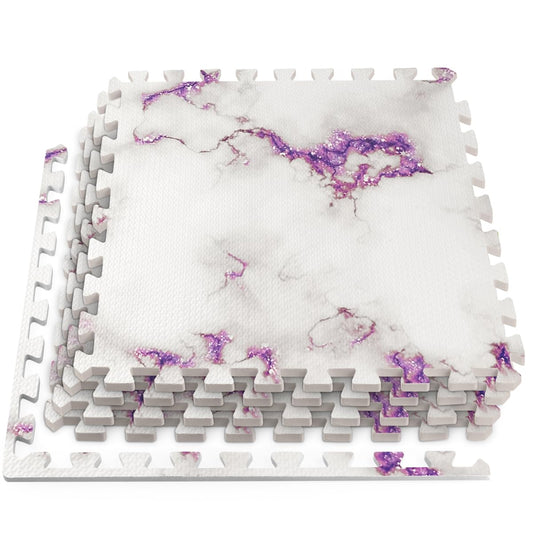 HomeCube USA 3/8 Inch Thick Interlocking Purple Marble Foam Floor Tiles for Home, Office, Workout Equipment Space Commercial Anti-Fatigue Flooring Padding 24x24 in, Purple Marble, 160 Sq Ft-40 Tiles