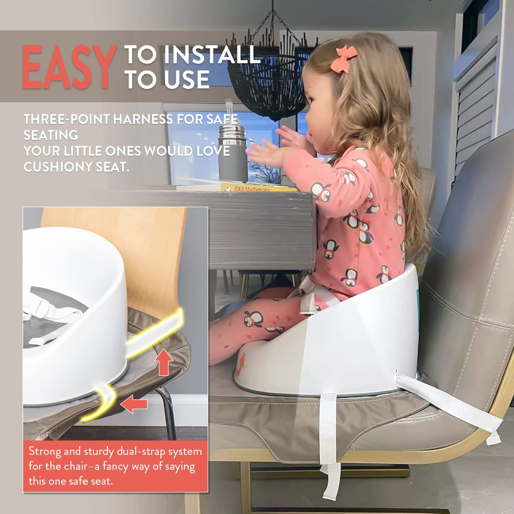 Prince Lionheart Squish Booster Seat, Gray, 3-Point Harness Dual-Strap System, Easy to Wipe Clean, Lightweight