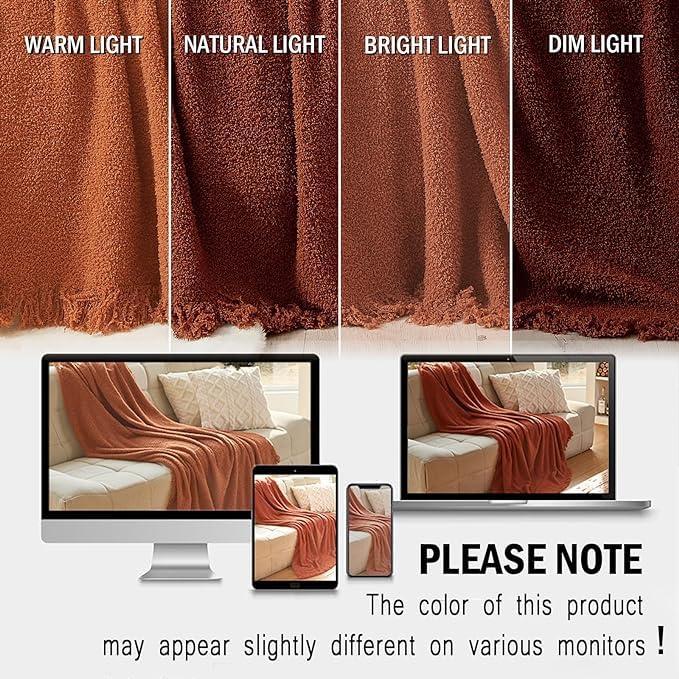 EASEON Throw Blanket for Couch-Soft Boho Throw Blanket,Cozy Knit Throw Blankets,Small Knitted Lightweight Blanket&Throw for Bed,Chair,Sofa,Home Decor (A02-Caramel, 60 * 80 inches, 1-Solid)