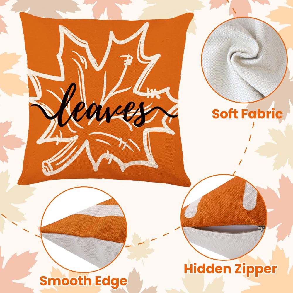 Heirloom Haven 4pcs Fall Pillow Cover 18x18in Thanksgiving Hello Maple Leaves Buffalo Throw Pillow Cases Decoration Autumn Harvest Cushion Pillow Covers for Farmhouse Couch Sofa Outdoor Home Decor