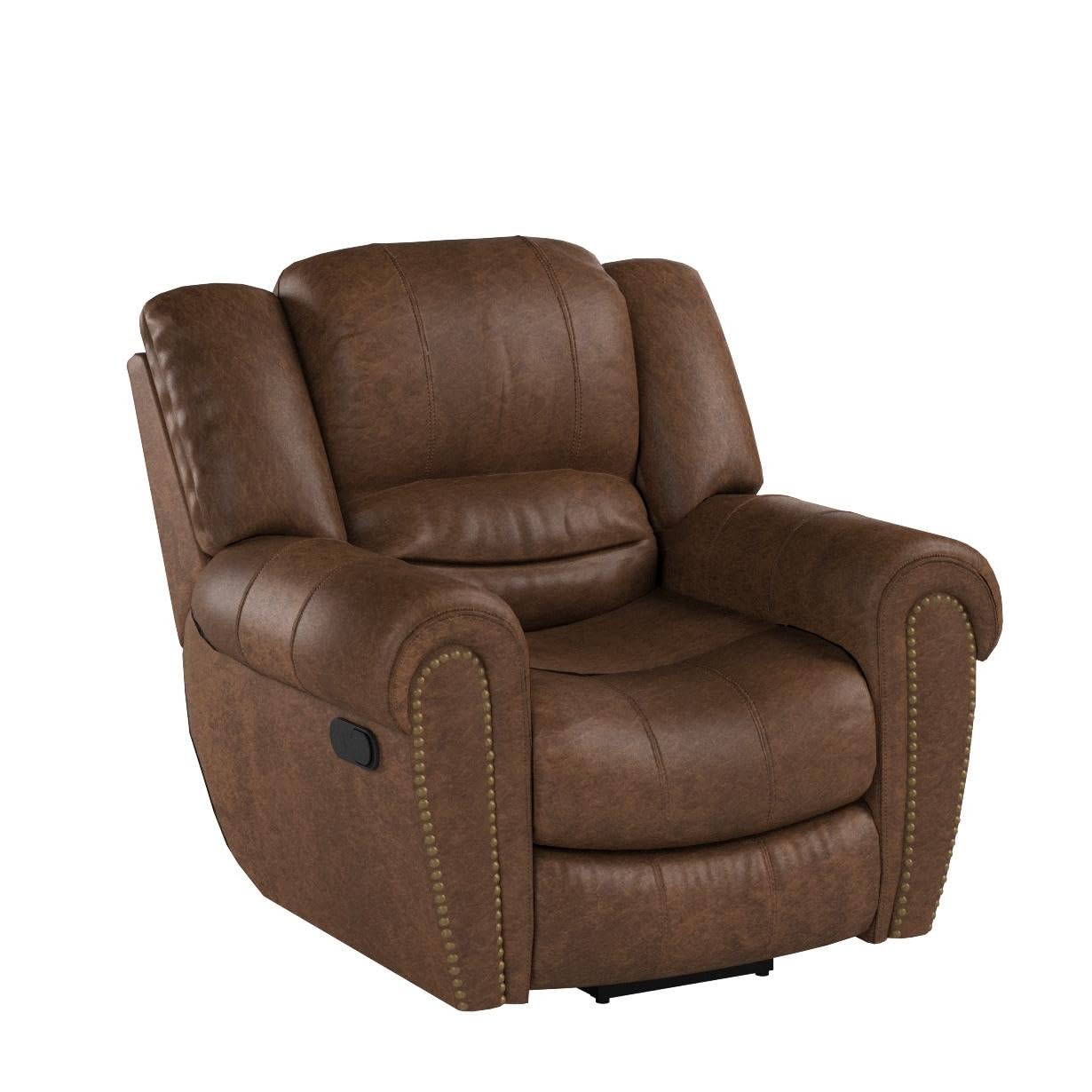 CANMOV Leather Recliner Chair, Classic and Traditional Manual Recliner Chair with Comfortable Arms and Back Single Sofa for Living Room, Nut Brown