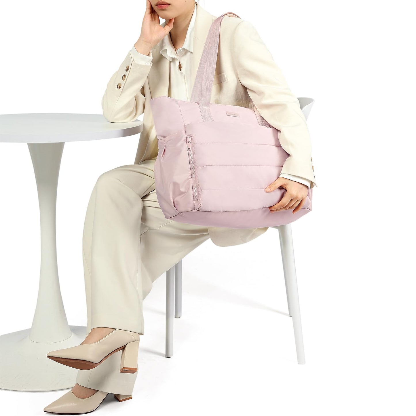 NISHEL Travel Puffy Tote Bag For Women, Ultra-Lightweight Large Tote Purse For Office Day And a Short Weekend Getaway, Pink