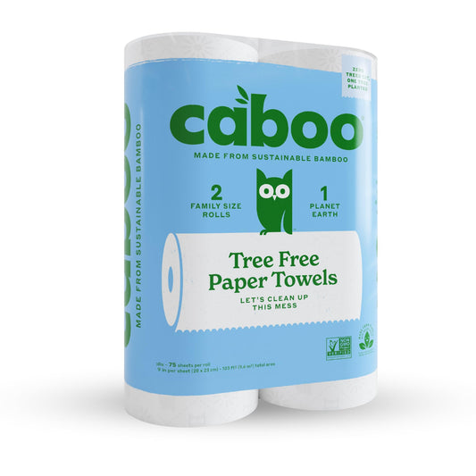 Caboo Tree Free Paper Towels, 6 Rolls, Eco Friendly, Earth Friendly, Sustainable Kitchen Paper Towels with Strong 2 Ply Sheets
