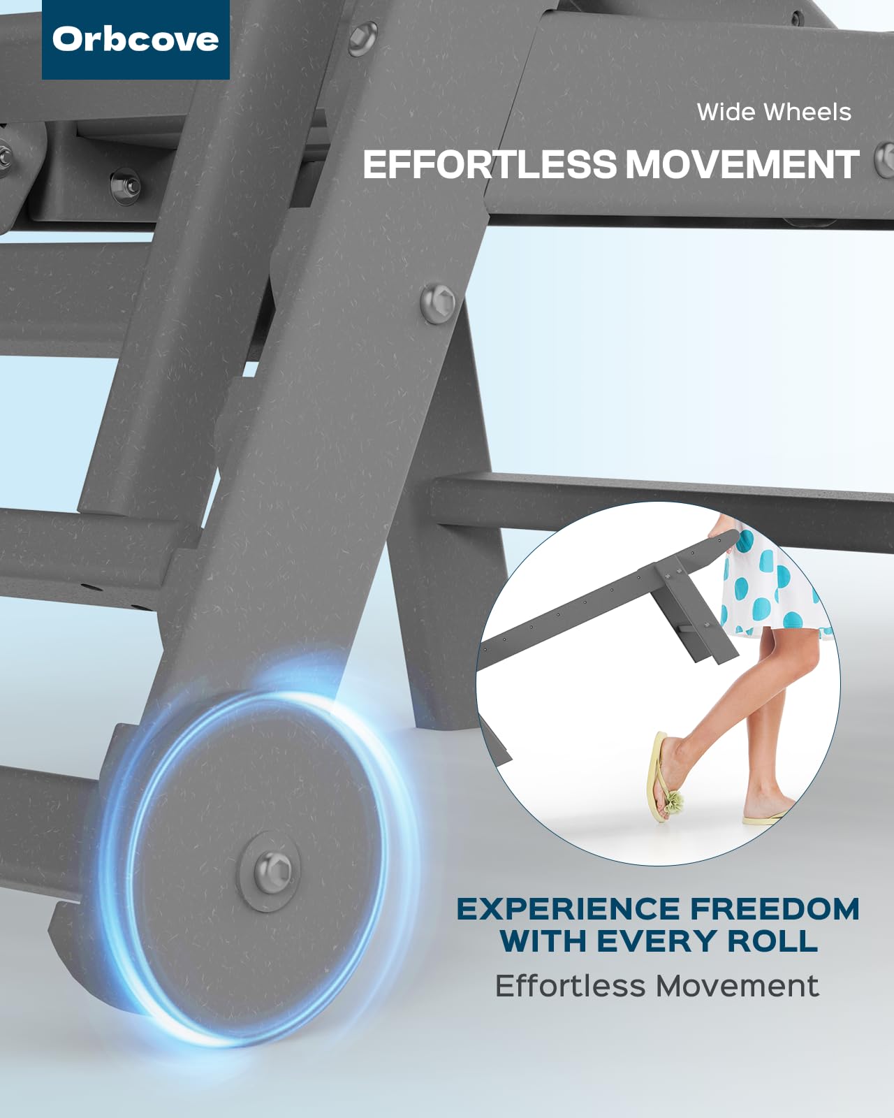 Orbcove Oversized Chaise Lounge Chair Outdoor with Wheels & Cup Holder, 6-Position Adjustable HDPE Patio Lounge Chair for Poolside, Garden, Deck & Lawn (Grey, 2-Piece)