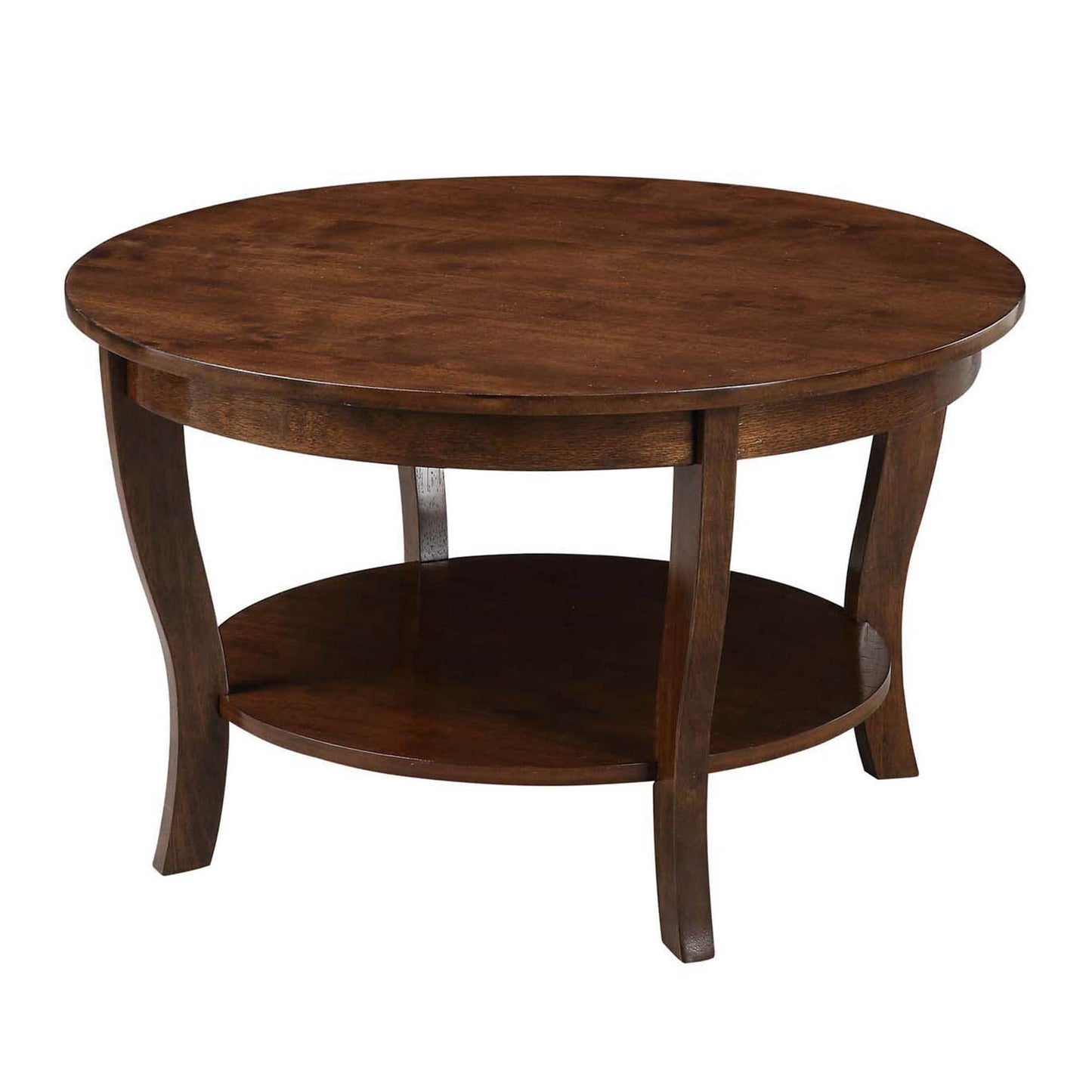 Convenience Concepts American Heritage Round Coffee Table 30" - Classic Living Room Table with Storage Shelf, Traditional Round Family Room Center Table, Espresso