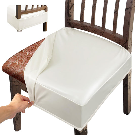 Lufyzora Leather Seat Covers Dining Chairs Waterproof Kitchen Chair Seat Covers Set of 2, Wipeable 4-Sided Super Elastic PU Chair Covers Dining Chairs for Dining Room and Dust Resistant(Cream, 2PCS)