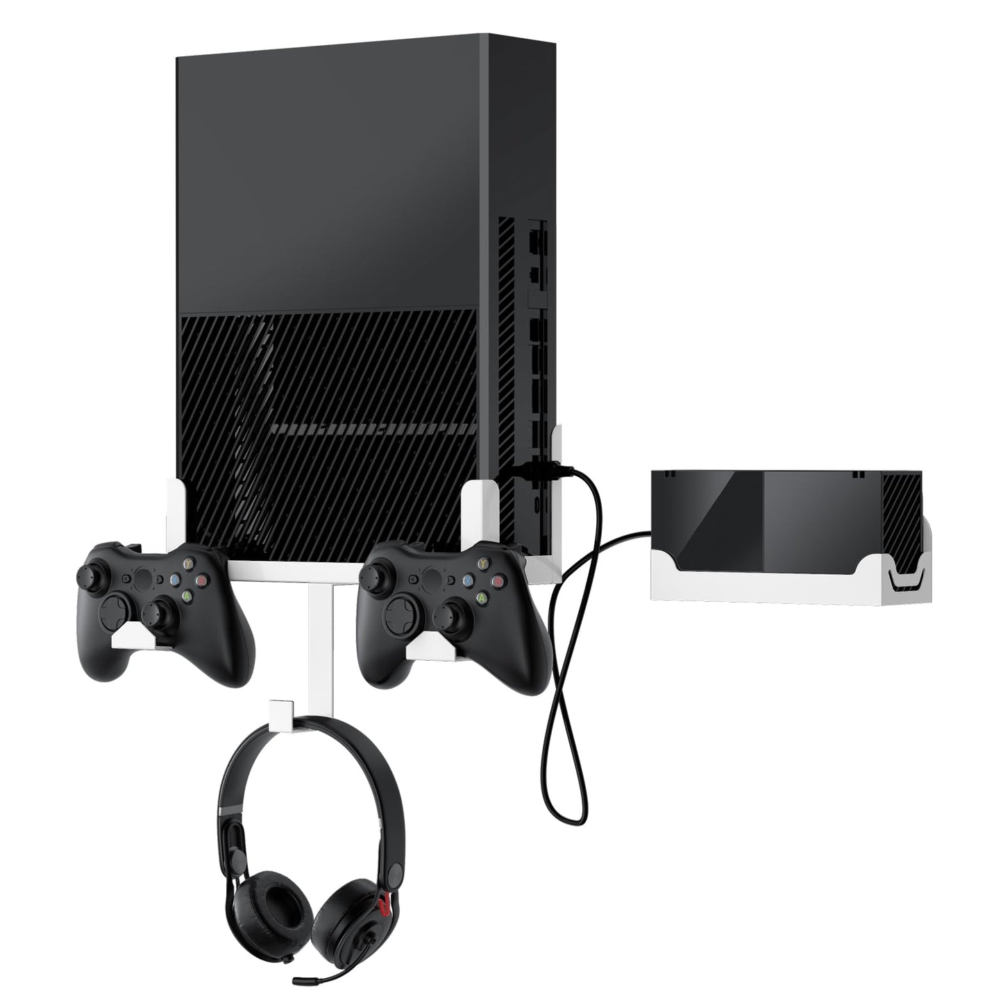 Wall Mount for Xbox One, Wall Mount Kit for Xbox One Original+Power Brick Mount, with Detachable Controller Holder & Headphone Hanger, Xbox One Stand