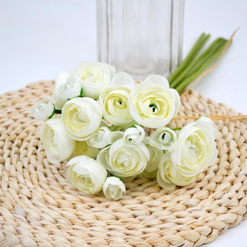 WEIDOLLAR Ranunculus Artificial Flower, 24Pcs Faux Silk Mini Ranunculus Flowers Bulk Fake Wedding Filler Flowers for DIY Bouquet Centerpieces Arrangements Bridal Shower Decorations (Ivory)