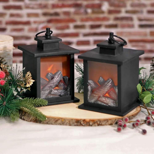 Kate Aspen LED Vintage Black Tokyo (Set of 2) -Rustic Home Shelf Decor Lantern, One Size