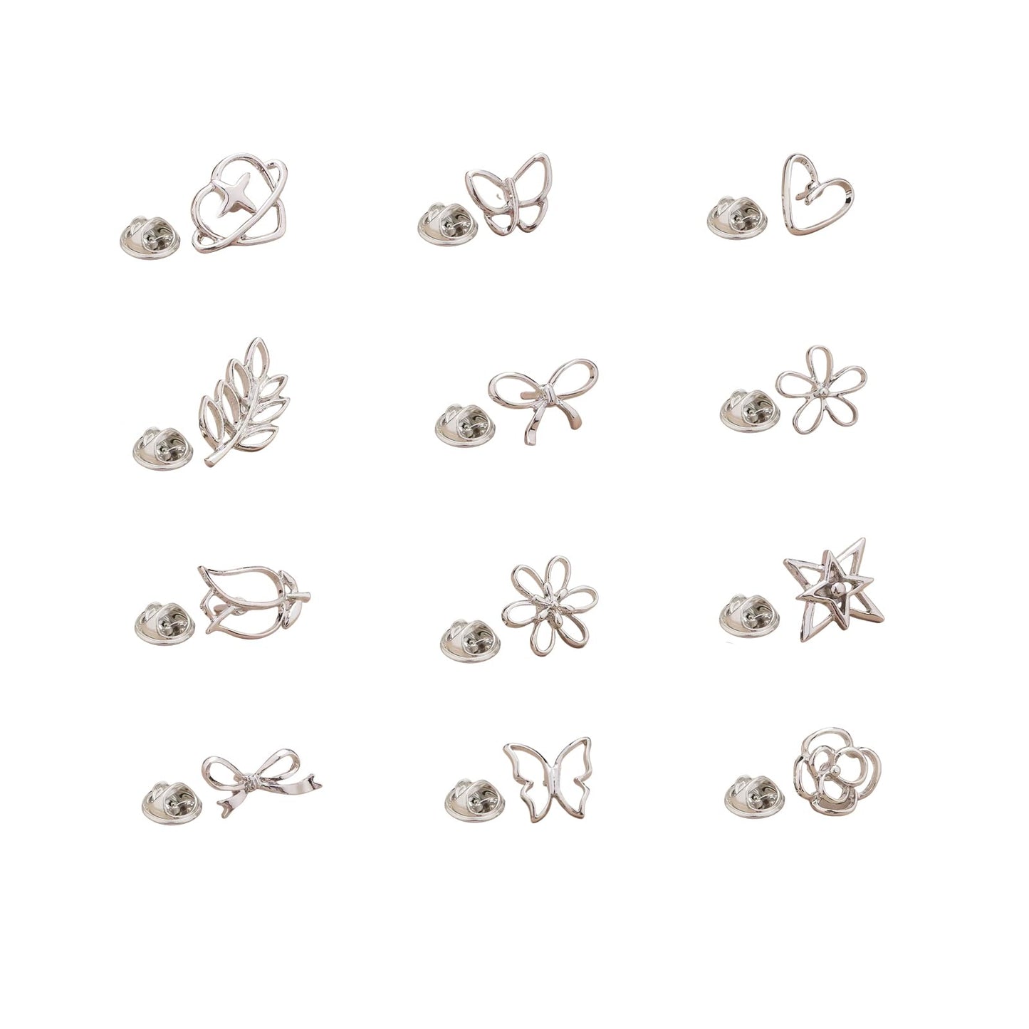 Daisy Small Flower Brooches Pin12 PCS Flower lapel pin for women Gold Silver Bow/Heart/Leaf/Butterfly Brooches Pins Dress Skirt Scarf Hat Pins Clothing Decoration Accessories