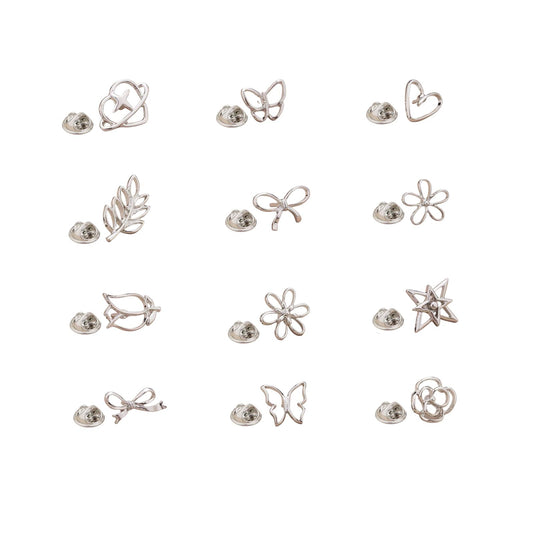 Daisy Small Flower Brooches Pin12 PCS Flower lapel pin for women Gold Silver Bow/Heart/Leaf/Butterfly Brooches Pins Dress Skirt Scarf Hat Pins Clothing Decoration Accessories