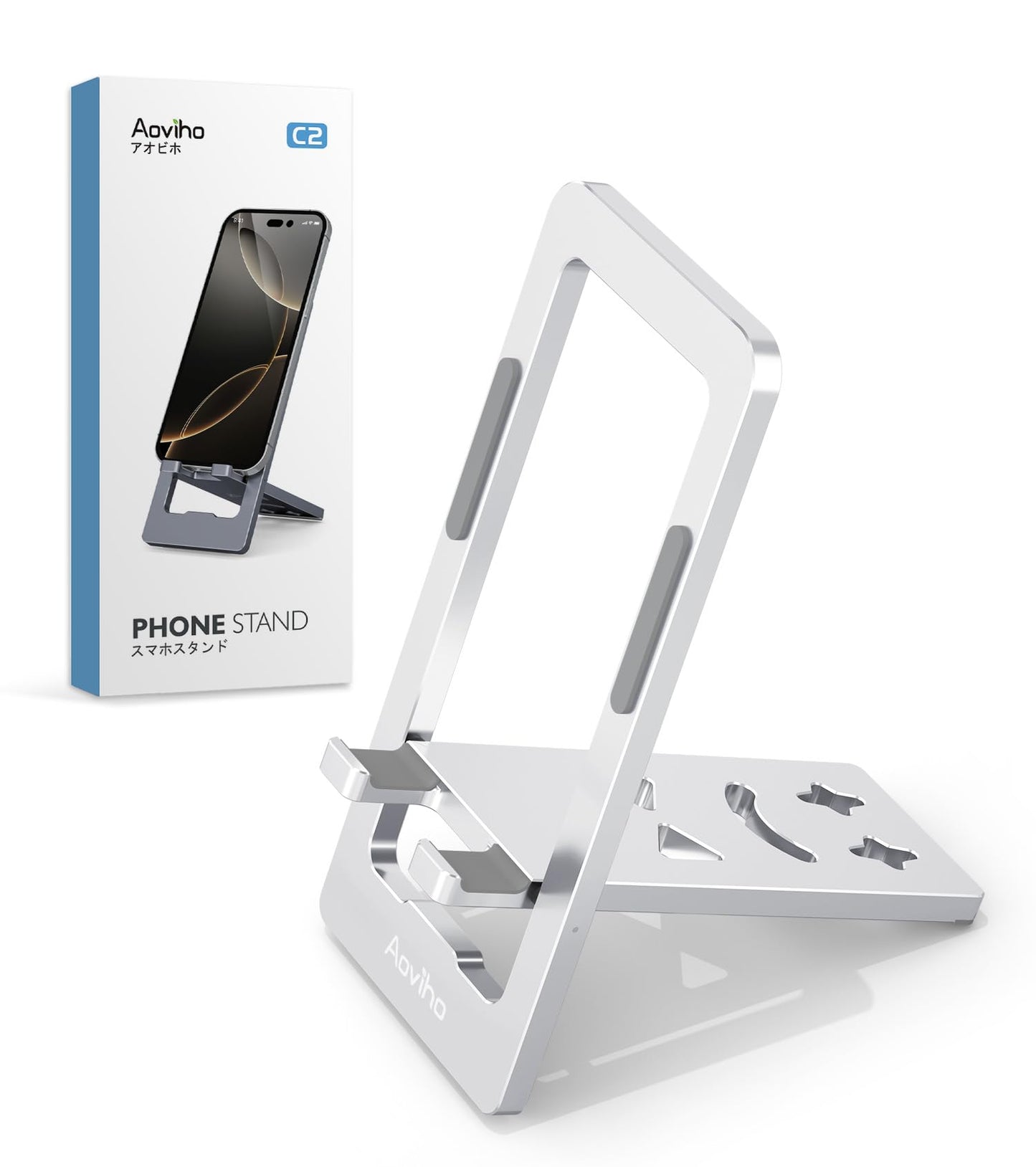 Portable Phone Stand for Desk, Adjustable and Foldable Aluminium Phone Holder Office Desk Accessories Stand Fits to All 3.7-7 inch Devices,Black