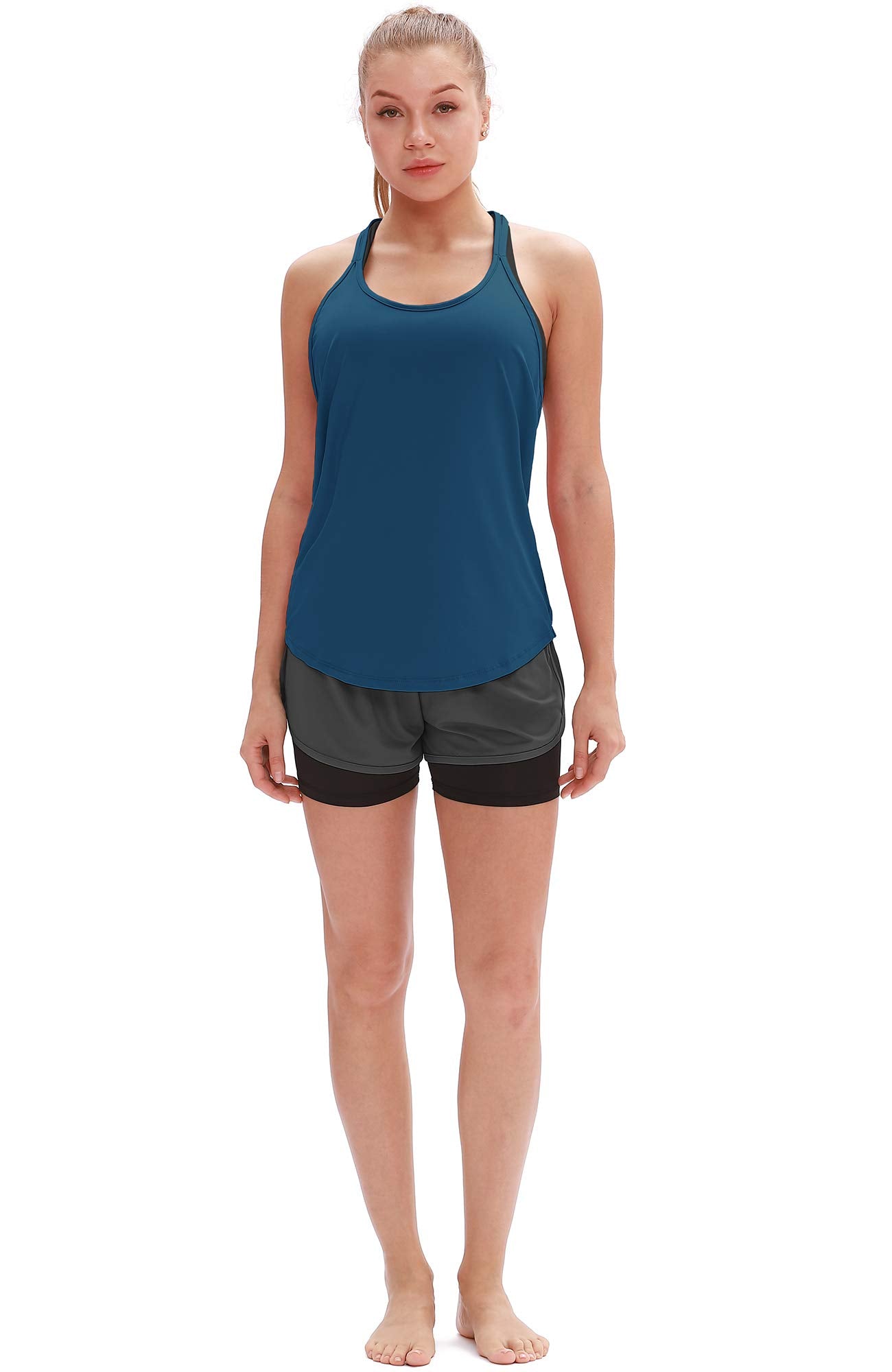 icyzone Workout Tank Tops for Women - Athletic Yoga Tops, T-Back Running Tank Top(Pack of 2) (M, True Blue/Mauve Shadows)