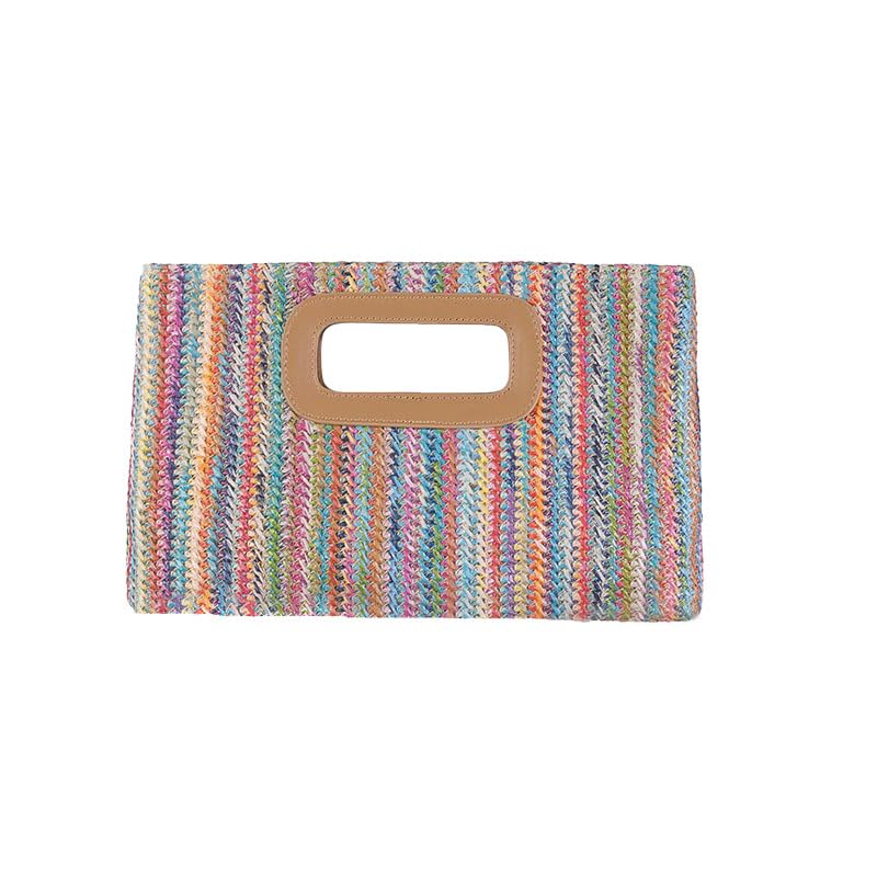ChiHaul Chic Handbags for Women、Summer Clutch Purse with Handle、Woven Bags Suitable for Party and Beach(Rainbow)