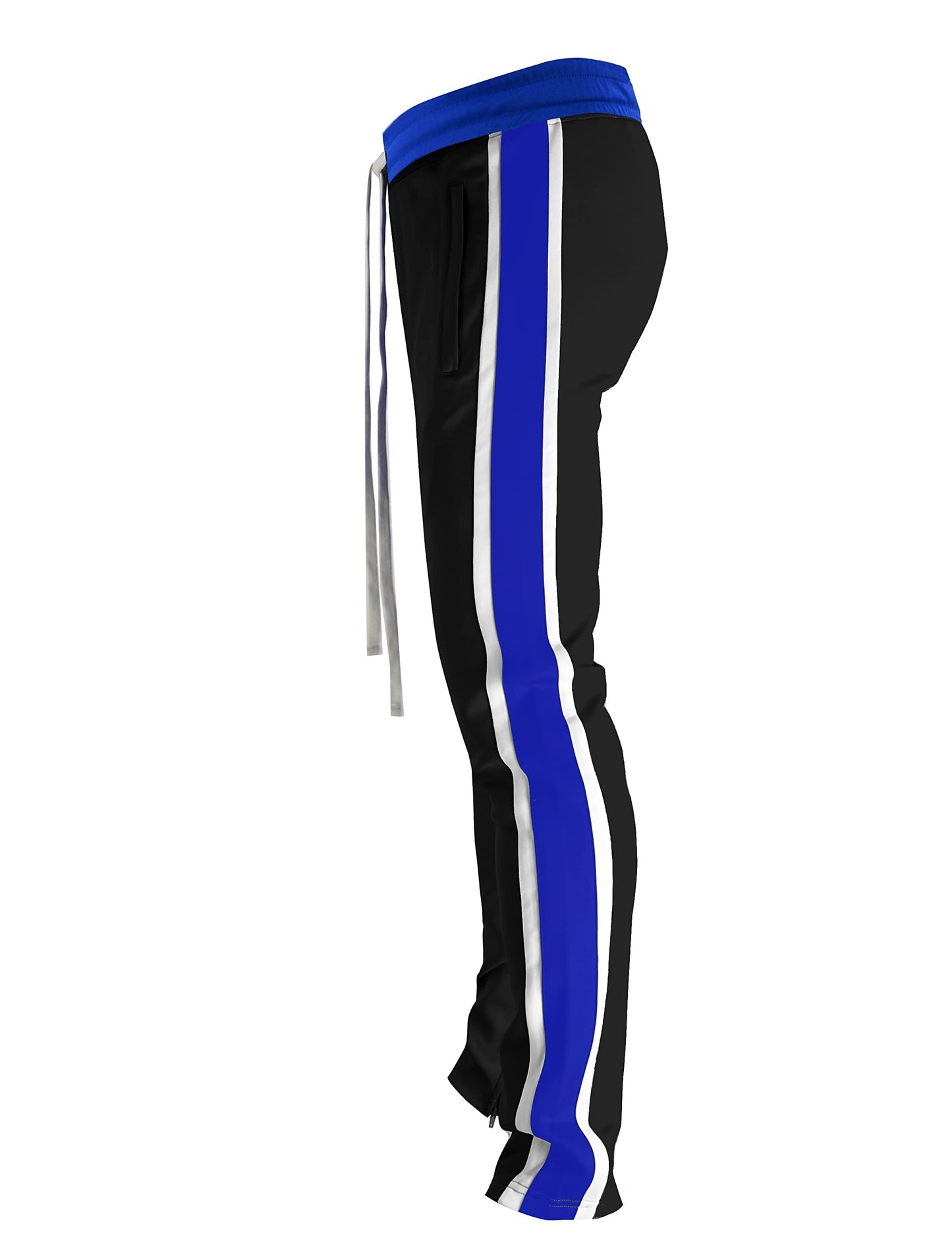 SCREENSHOT-S41706 Mens Hip Hop Premium Slim Fit Comfort Track Pants - Athletic Sport Fitness Color Block Fashion Urban Lifestyle Streetwear Bottoms-Black/Royal-Medium