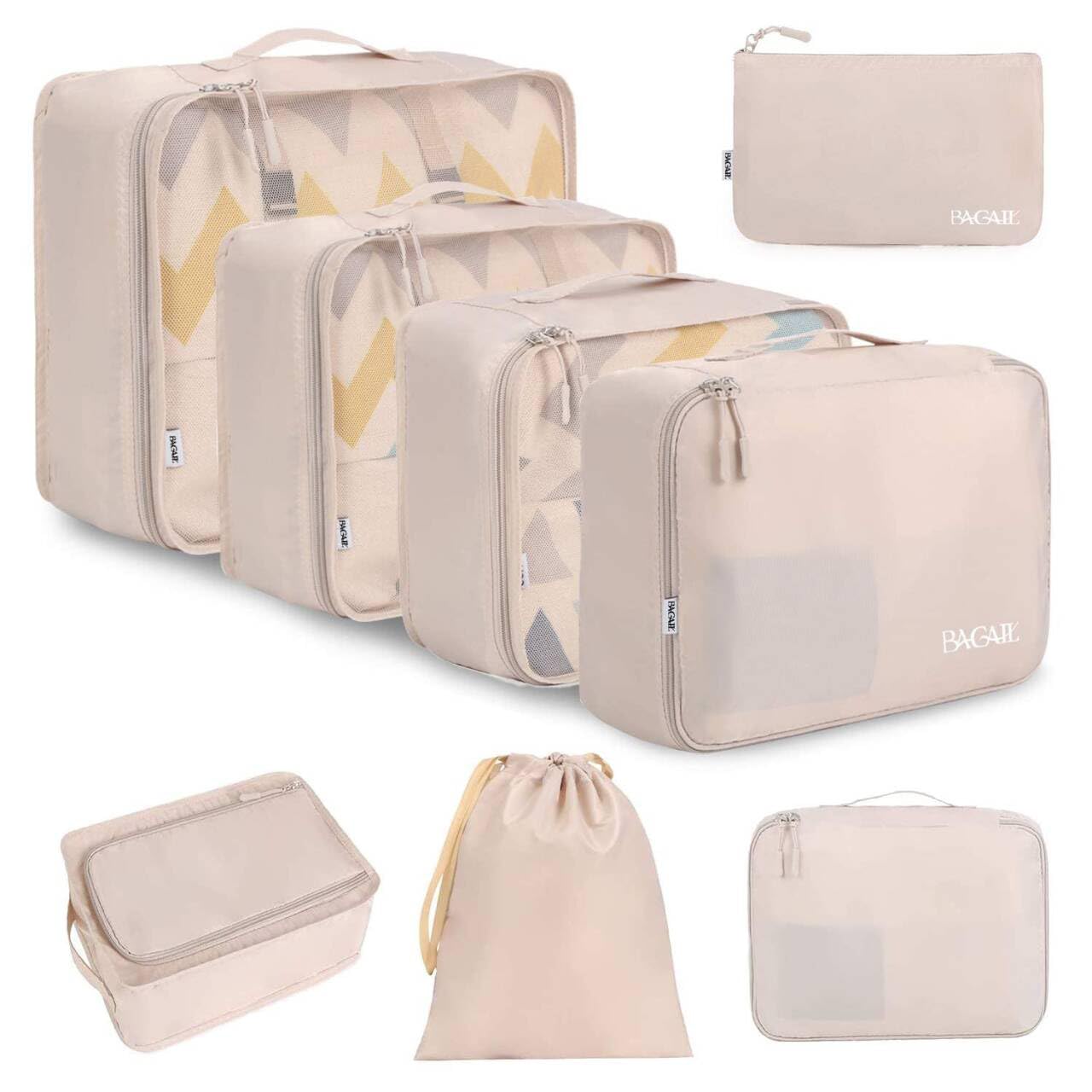 BAGAIL 8 Set Packing Cubes Luggage Organizer Bags for Travel Accessories-Cream